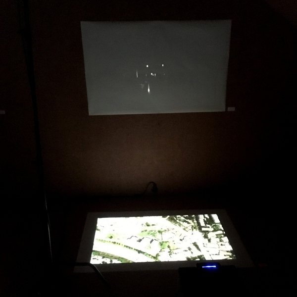 Instalation view at Espa&ccedil;o Mira, Porto. "I'm not there" - wall projection "Where Am I" - floor projection